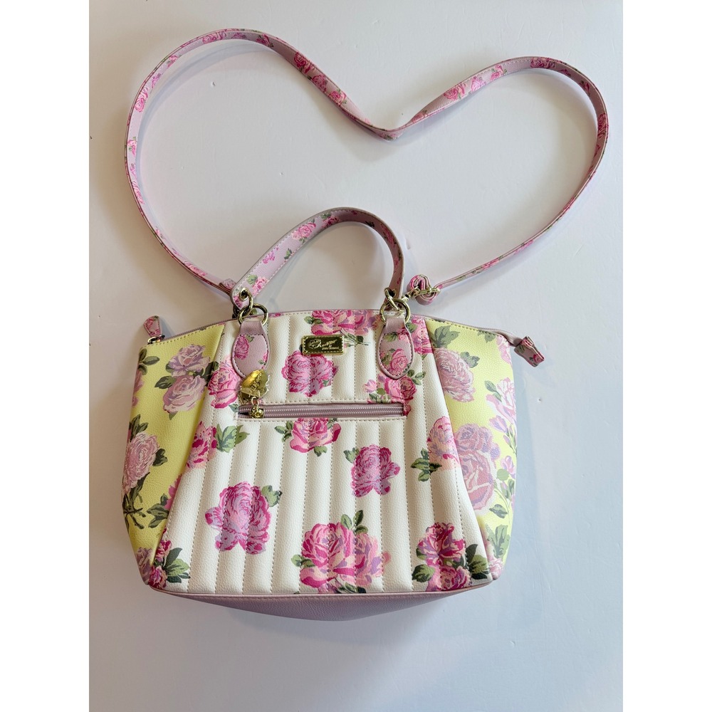 Luv Betsey by Betsey Johnson Floral Satchel Handbag Pink Yellow Roses Crossbody